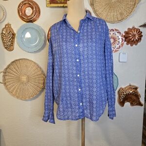 GAP Shirred Blue Patterned Button-Up Shirt